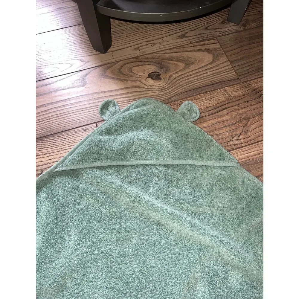 Light Green Hooded Bath Towel Plain with Bear Ears Hood for Baby or Child